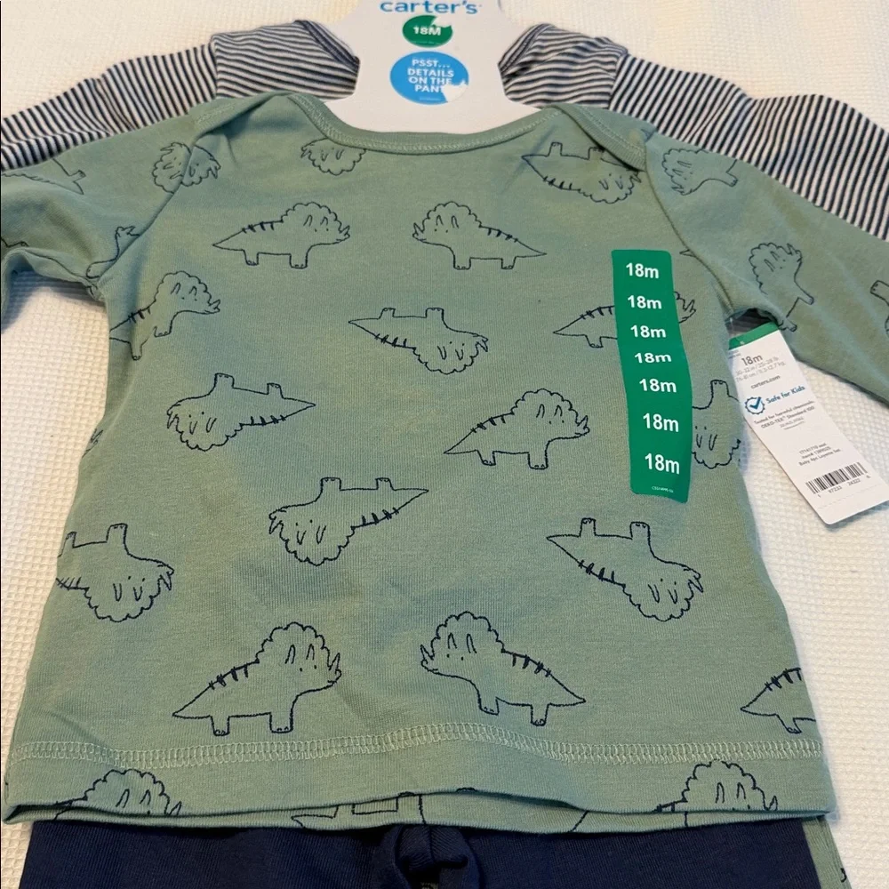 Carter's Baby 4 pcs Layette Set Olive Green and Blue Dino and Stripes 18 Months